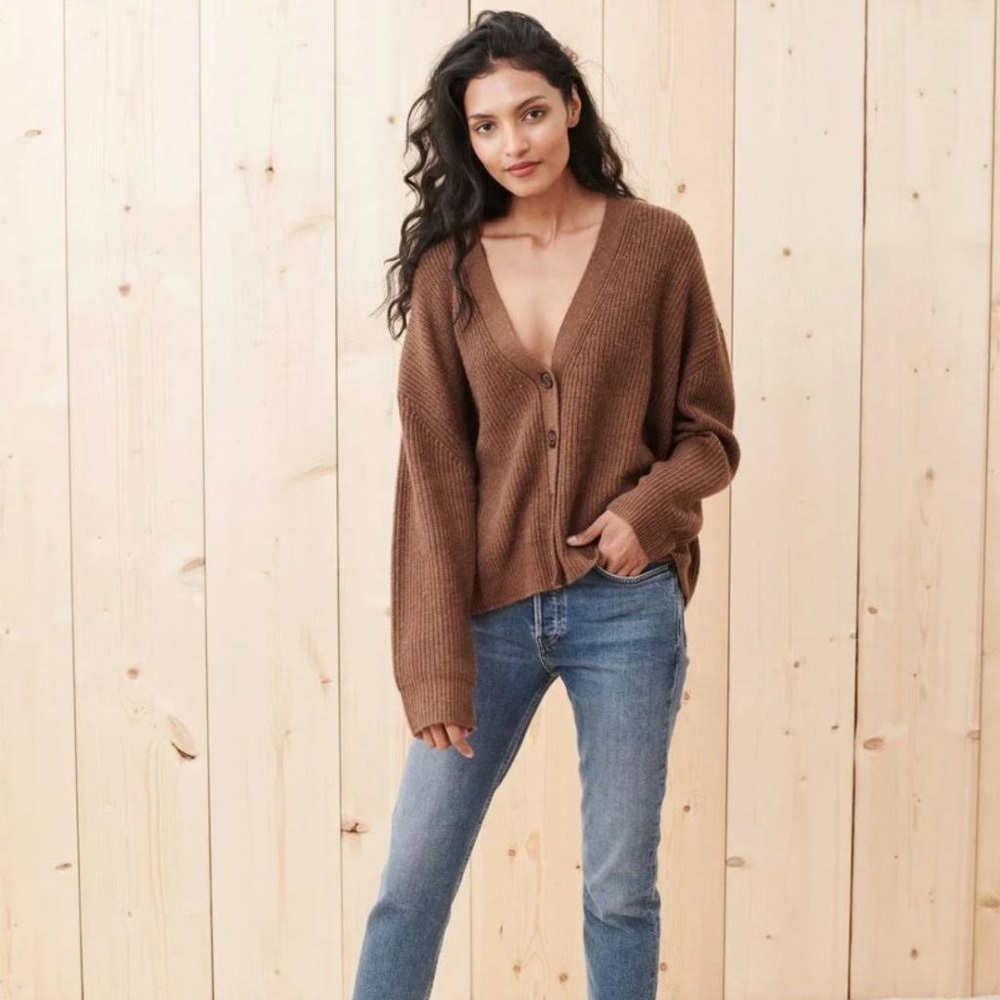 Jenni Kayne XS Cropped Cashmere Cocoon Cardigan in Nutmeg